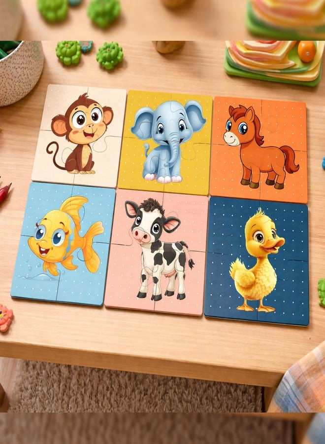 tinywalk Wooden Jigsaw Puzzle Set of 6 for Kids | Pack of 6 Puzzles with 4 Pieces Each | Learning Toy for 2 3 4 5 Year Old Boys & Girls | Animal & Jungle Theme - Image 2